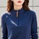 Zippered half high neck pure cotton long sleeve T-shirt for women with large size slim spring and autumn top middle-aged and elderly mothers base shirt