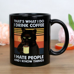 Black Cat Ceramic Mug Coffee Cup with Lid and Spoon, High-End Prank Gift for Men and Women, Personalized Birthday Gift