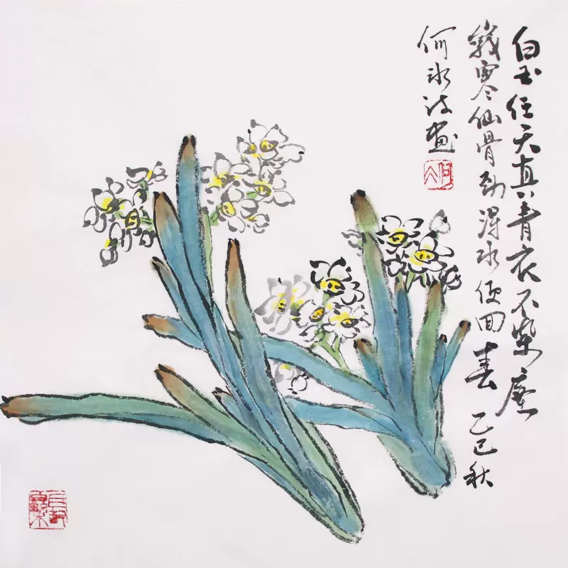 原创诗词手绘国画兰花竹子花鸟画四尺斗方挂画水墨画芯69x69特价