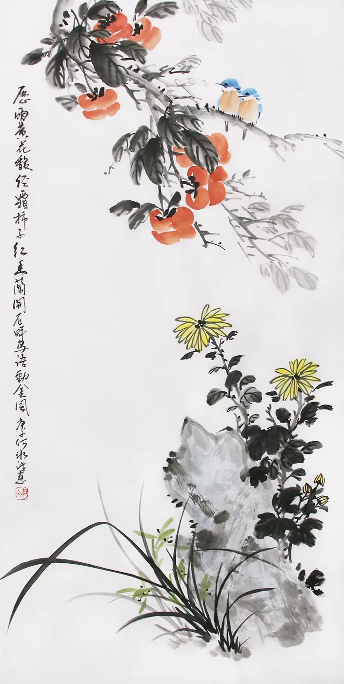 原创国画兰花水墨画简约中式挂画三尺斗方纯手绘书画作品原稿真迹