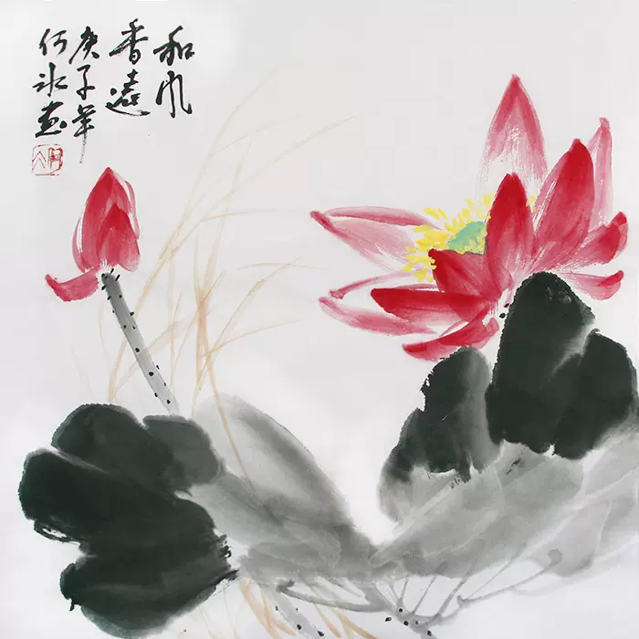 原创纯手绘国画荷花鸟画中式水墨画挂画无框装饰画宣纸