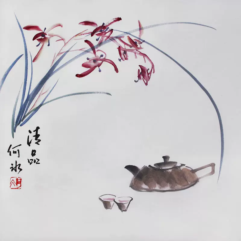推荐茶室挂画手绘国画兰花书画作品收藏茶壶字画真迹宣纸水墨画芯