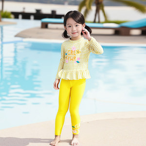 
Girls swimsuit 2025 new mid-to-large children fashionable swimsuit girls seaside long sleeves trousers sun protection quick-drying swimsuit