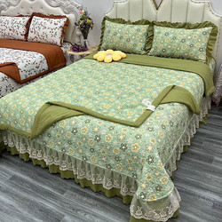 Washed Cotton And Linen Double-layer Yarn Bed Cover Three-piece Set Princess Style Lace Quilted Bed Sheet Summer Quilt Four-piece Set Thickened Bed Sheet