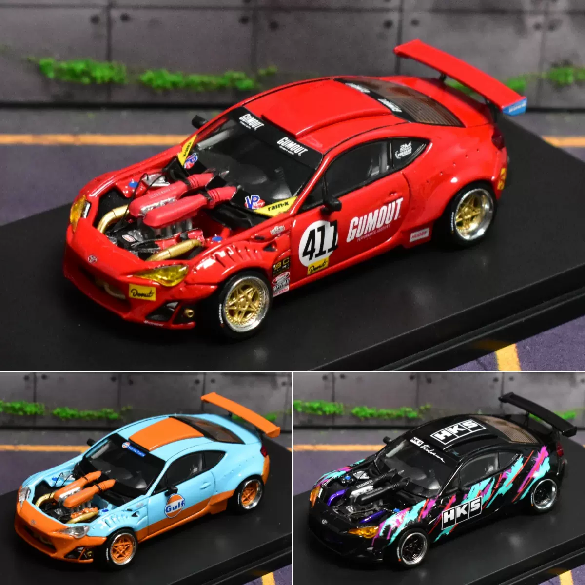 最安値級価格 DCM 1:64 丰田86+法拉力458 4586GT赛车海湾gulf HKS 合金车模 ミニカー