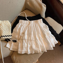 White Pure Cotton Short Skirt for Women 2026 New Summer Ballet Style Puffy Pleated Skirt High Waist Slimming A-Line Skirt