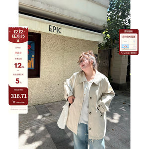 
Lao Zhang and Xiaopang PONGKIKI Edinburgh round neck windbreaker jacket simple casual 100% cotton short jacket for women