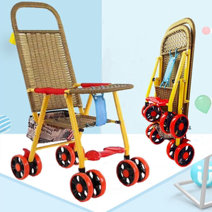 Baby Bamboo Rattan Strapcart Lightweight Summer Imitation Rattan Baby Hand Cart Lying Folding Bamboo Rattan Chair Children's Stroller