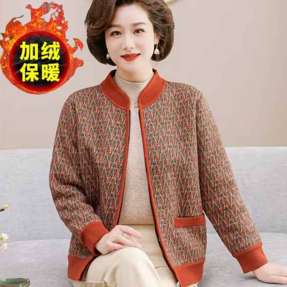 
2025 New Mother's Autumn and Winter Jackets, Western-style Middle-aged and Elderly Women's Clothes, Long-sleeved National Style Tops, Casual Velvet Baseball Jackets