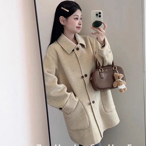 
Korean woolen coat for women new autumn and winter slim and high-end woolen coat for small people in winter mid-length trendy style