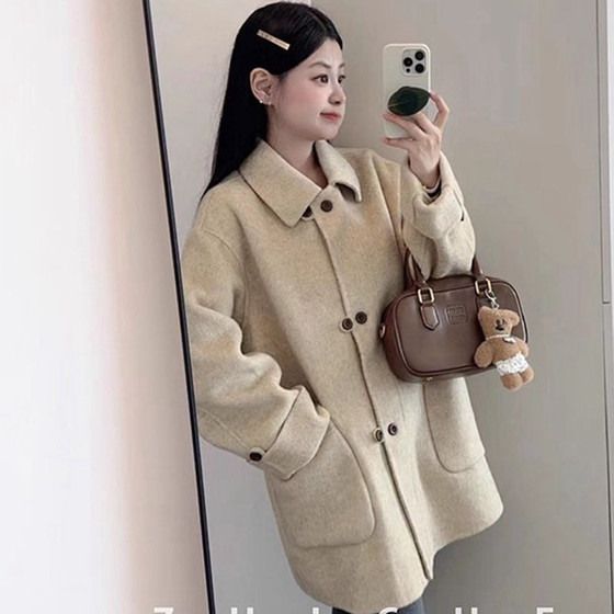 
Korean woolen coat for women new autumn and winter slim and high-end woolen coat for small people in winter mid-length trendy style
