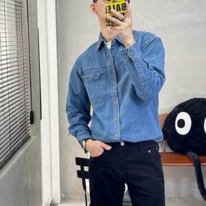 
Shirts are fashionable and simple, high-quality spring and autumn workwear design pocket long-sleeved cotton denim casual shirts for men