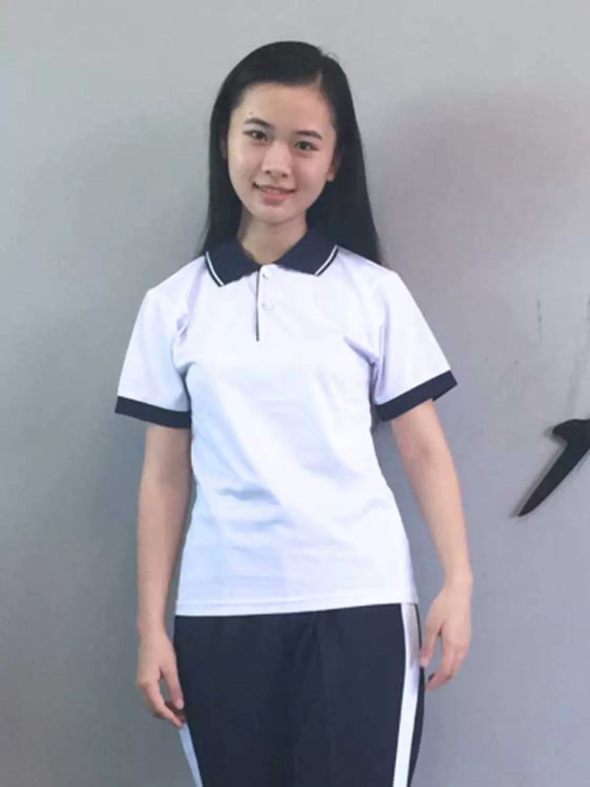 高中生夏季校服短袖t恤学院风白色初中学生班服棉polo衫翻领上衣