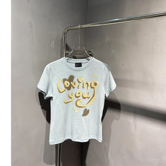 High street slight stretch letter fixed printing all-match t-shirt Casual Tops
