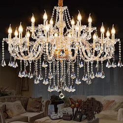 European-Style Crystal Chandelier, Golden Glass Lamp, 24-Head for Living Room, 8-Head for Dining Room, Grand Bedroom, Shop, Hotel, Villa Lamp