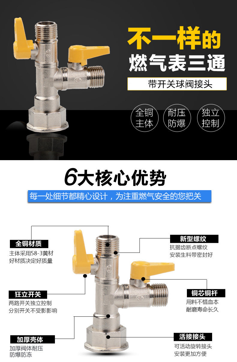 燃气表M30全铜阀门F型三通阀天然气煤气开关