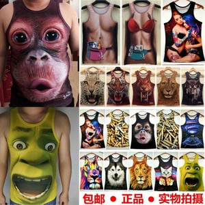 Summer funny men's 3D vest, increase fat, funny, funny gorilla personality tumb monkey travel sweat vest
