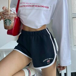 Pure Cotton Bm Spicy Girl Style American Retro Casual Summer Versatile Sports Shorts Women's High-Waisted Slimming Letter Hot Pants