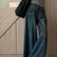 American retro wide-leg jeans for women in spring and autumn large size slightly fat mm high waist loose slim pear-shaped body pants trendy