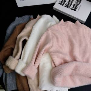 
Baby sweater for boys and girls plus velvet thickened integrated velvet base knitted sweater for children's baby A new winter style