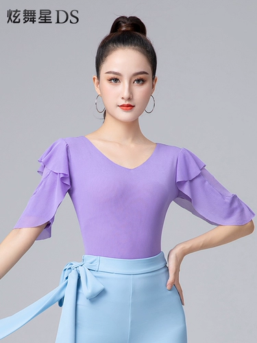 Танцевальная одежда латинского танца, элегантные упражнения с лотосным листовым рукавом, залы Mondy Dance летом