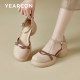 
Yierkang Baotou hollow sandals for women 2025 summer new thick heel Mary Zhen shoes mother shoes thick sole high heels