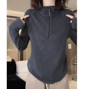 
Maillard's new self-heating velvet stand collar sweatshirt for women with high elasticity and versatile base shirt layered top 2025