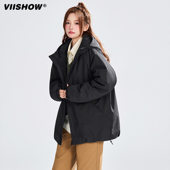 
VIISHOW trendy brand winter solid color basic thickened hooded cotton coat for men and women retro couple versatile warm cotton clothing