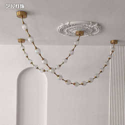 French Retro Living Room Chandelier Necklace Lamp Simple Mid-Century Style Dining Room Island Bar Lamp Pearl Duplex Staircase Chandelier