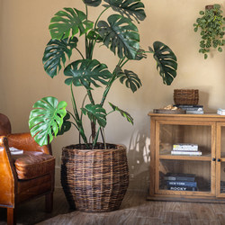 Large Antique-Style Wicker Basket for Dirty Clothes, Floor-Standing Flower Pot for Living Room, Green Plant Flower Vessel, Decorative Piece for Guesthouse