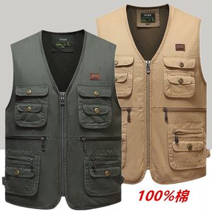 
Spring and Autumn middle-aged and elderly men's large size multi-pocket cotton waistcoat vest dad wear outdoor leisure fishing vest