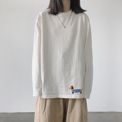 White Pure Cotton Autumn and Winter Base Shirt for Women, Loose Fit, 2025 Long-Sleeve T-Shirt, Women's Sweatshirt, Layering Inner Top, Autumn Shirt