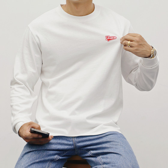 
Japanese heavyweight thick cotton trendy retro casual simple solid color men's and women's thick round neck long-sleeved T-shirt bottoming shirt