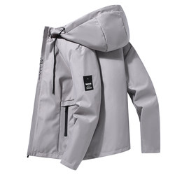 Spring and Autumn New Men's Jacket Casual Coat Trendy Loose Hooded Coat Trench Coat Simple Long-Sleeved Top for Men