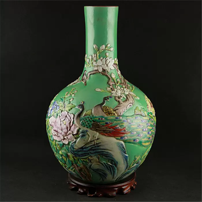 大清乾隆浮雕粉彩花鸟纹天球瓶做旧仿家藏古瓷器古玩收藏品摆件-Taobao