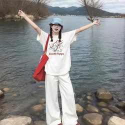 100% Pure Cotton Regular Shoulder Short-Sleeve T-Shirt for Women, New Summer Style, American Loose Design, Chic Niche Half-Sleeve Top