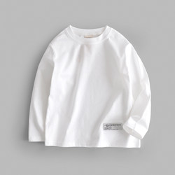 Bambiina Children's Clothing Spring New Boys' T-Shirt Long-Sleeved Pure Cotton Big Kids' Base Shirt Inner Wear Student White