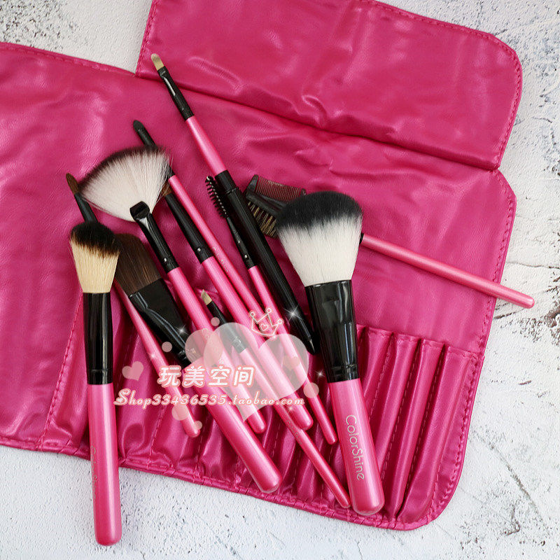 Set de 11 Pinceles de Maquillaje con Cerdas de Fibra y Bolsa