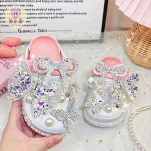 2025 hot butterfly pearl sandals for girls comfortable soft sole children's hole shoes at the seaside anti-slip outside wear for women summer
