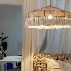 Wabi-Sabi Style Retro Living Room Hemp Rope Chandelier Bohemian Fabric Tassel Creative Master Bedroom Lamp Japanese Restaurant Lamp