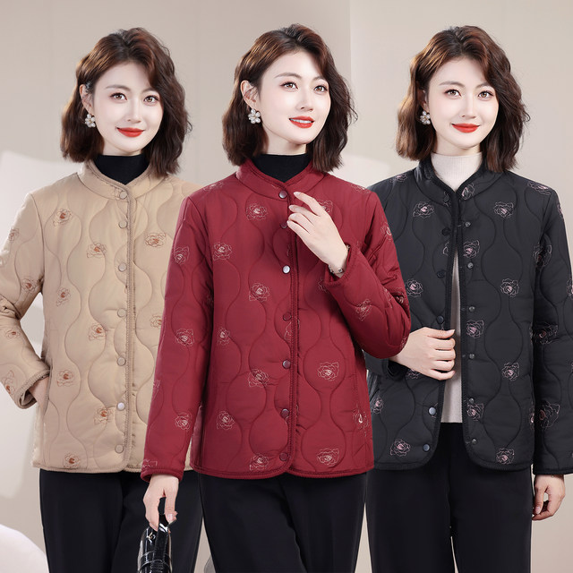 Middle-aged and elderly women's new winter thin warm cotton coats, mother's clothing, Western-style cotton jackets, cotton tops