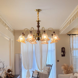 French-Style Vintage Living Room Chandelier 2025 New Retro Vintage Style Solid Wood Bedroom Chandelier Dining Room Amber Glass Lamp
