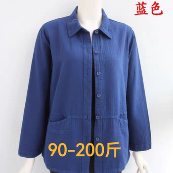 
100% cotton, middle-aged and elderly women's pure cotton long-sleeved shirt, large size mother and grandma autumn clothes, all-cotton plus fat plus larger shirt