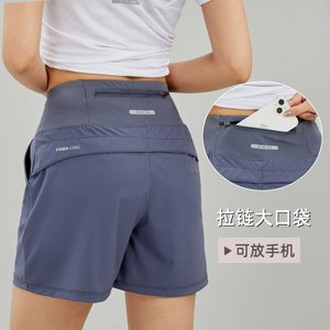 Women's sports shorts Ice silk fast -drying, waist pockets can put mobile phone yoga fitness casual pants loose running shorts