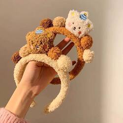 Cartoon Super Cute Plush Bear Headband for Makeup and Face Washing, Hair Tie, Headband, Headwear, New Autumn and Winter Bear Headband