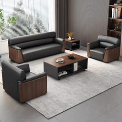 Office Sofa, Simple and Modern Business Reception Sofa, Coffee Table Set, Three-Person Manager's Room Reception Sofa