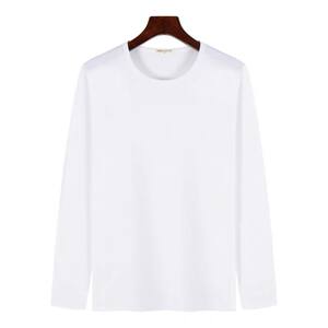 
Heavy long-sleeved T-shirt men and women's base shirts for autumn and winter solid color white round neck loose inner wear autumn clothes