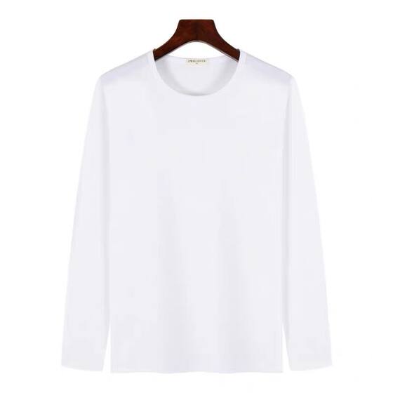 
Heavy long-sleeved T-shirt men and women's base shirts for autumn and winter solid color white round neck loose inner wear autumn clothes