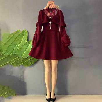 
Plus size waist long sleeve mesh dress