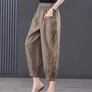 
New summer style literary large-size ice silk retro harem pants for women loose slim feet versatile high-waisted nine-point pants